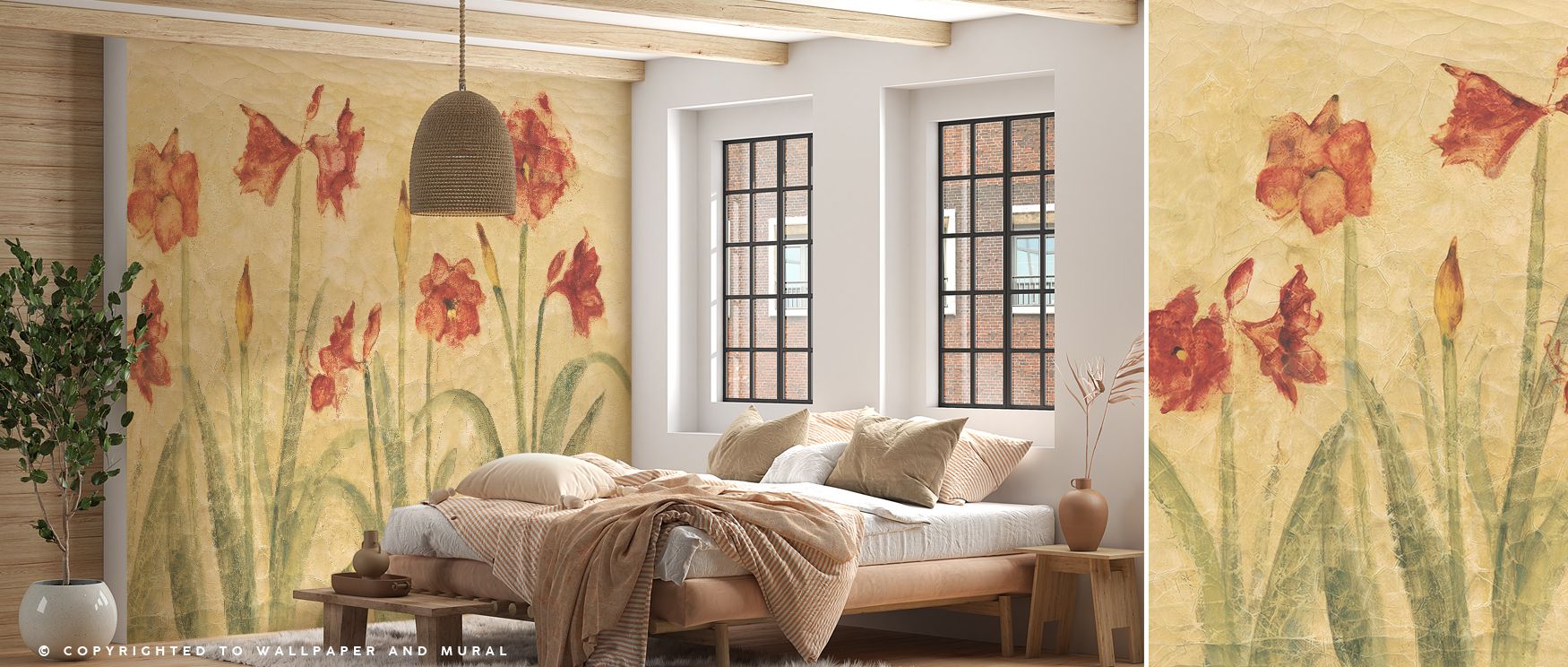 Decorative amaryllis floral wallpaper mural filled with lush blossoms, perfect for bedrooms or creative spaces, creating interiors enriched with floral artistry, natural elegance, and stylish timeless beauty. 