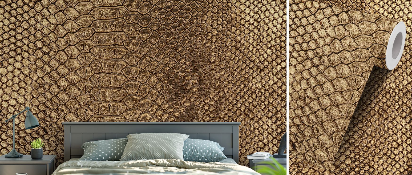 A jungle themed wallpaper that combines dense green foliage with the elusive presence of the anaconda, offering interiors a unique mix of boldness and elegance, transforming living spaces into exotic escapes and work areas into inspiring natural retreats.