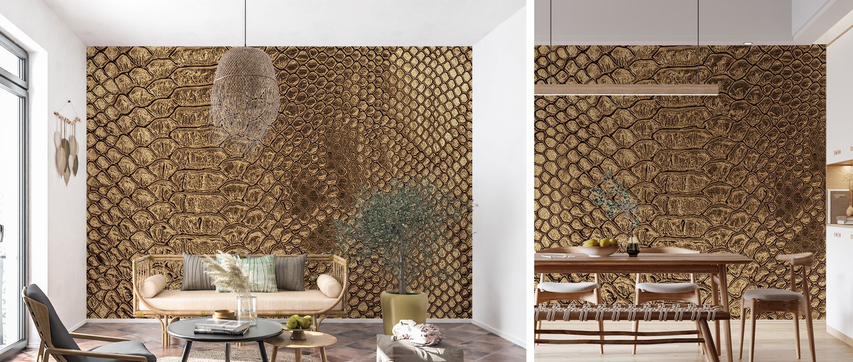 A jungle inspired design with deep tones and flowing botanical detail, offering tropical elegance for bedrooms, bold style for living rooms, and fresh creativity for office walls, creating an immersive environment that celebrates both beauty and intrigue.
