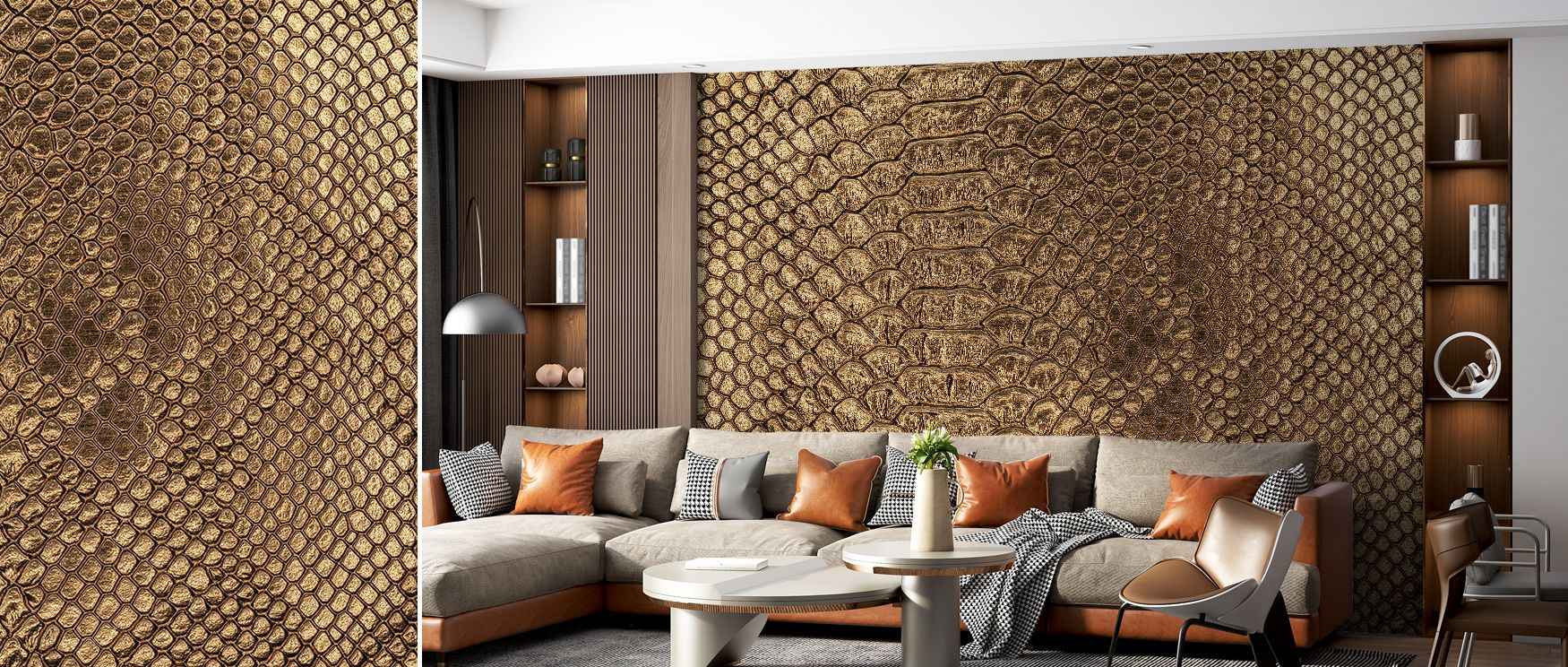 A wallpaper design blending exotic foliage and jungle richness with a hint of serpent detail, offering interiors an atmosphere of boldness, calm, and inspiration, equally suited for living rooms, bedrooms, and office spaces that thrive on tropical energy.