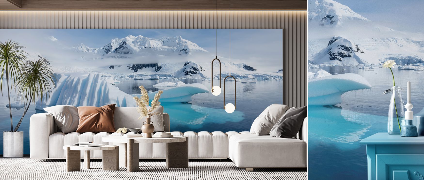 Glacial tones wash over walls, enhancing bedrooms with sanctuary calm, living rooms with quiet elegance, and offices with refreshing inspiration, ensuring interiors carry the timeless beauty of Antarctica’s pristine landscapes. 