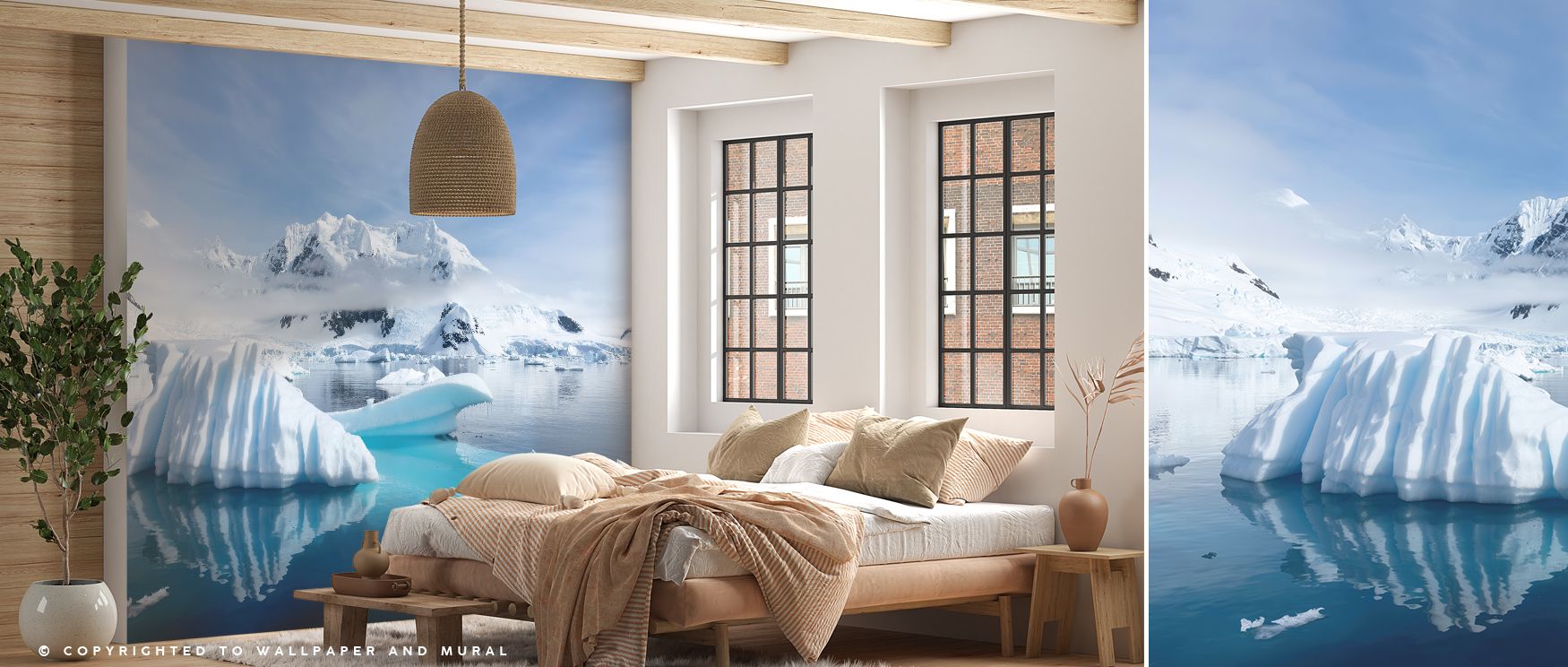 Vast icy detail spreads across surfaces, lending interiors a fresh calm suited to bedrooms, dramatic presence suited to living rooms, and balanced atmosphere suited to offices, embodying nature’s purity indoors. 