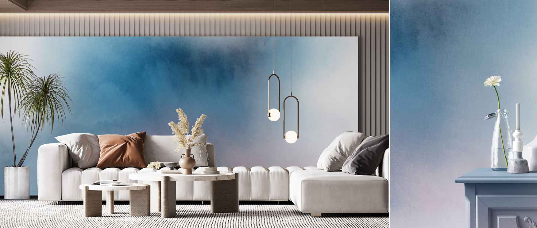 Movement flows through watercolor blur design, enriching bedrooms with calm, living rooms with energy, and offices with creativity, offering interiors a poetic balance of softness and vibrancy. 