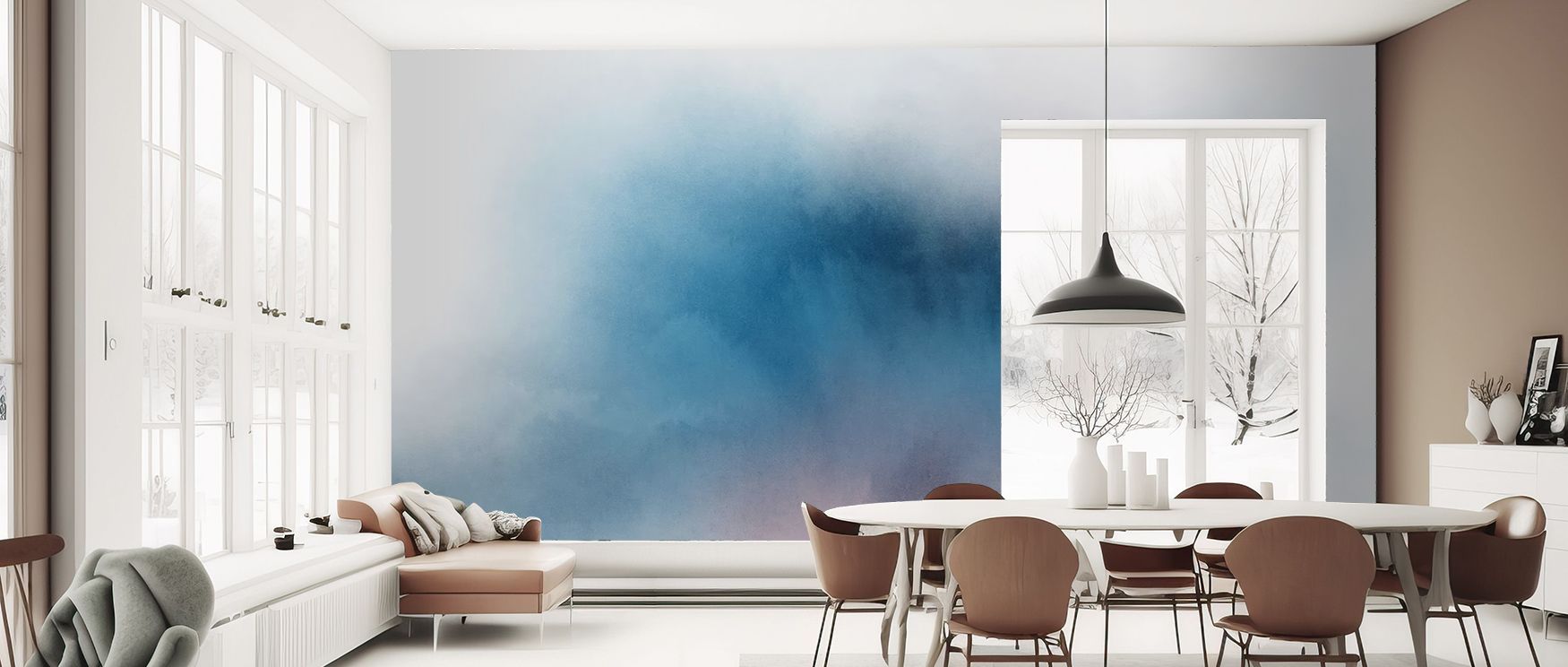 Blurred transitions bring movement and depth into interiors, calming bedrooms, energizing living rooms, and inspiring offices, celebrating the elegance of watercolor artistry in wall design. 