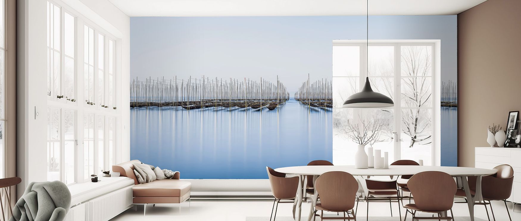 Decorative Ariake Sea scenic wallpaper mural filled with coastal tones, suitable for modern homes, providing peaceful decorative accents that enrich interiors with serene seascape charm and timeless refreshing atmosphere.