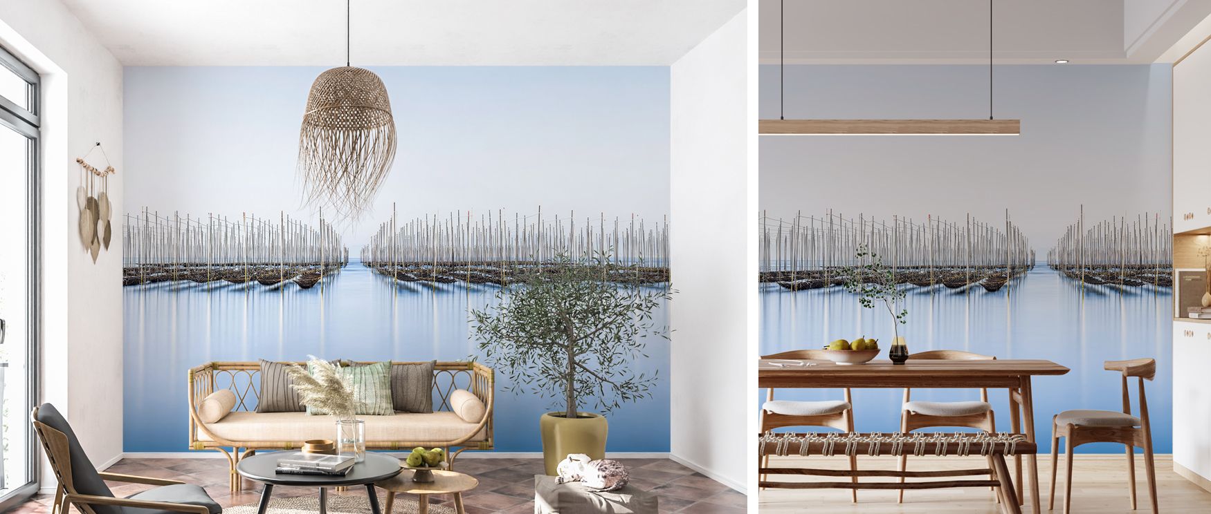 Decorative Ariake Sea scenic mural wallpaper filled with coastal imagery, perfect for living rooms or lounges, offering peaceful decorative accents that enrich interiors with natural seascape beauty and calm atmosphere. 