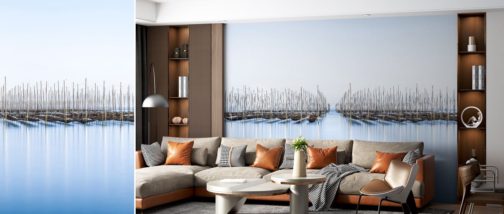 Scenic Ariake Sea wallpaper mural enriched with calming seascape imagery, suitable for offices or study areas, providing decorative features that enrich interiors with refreshing natural calm and coastal elegance. 