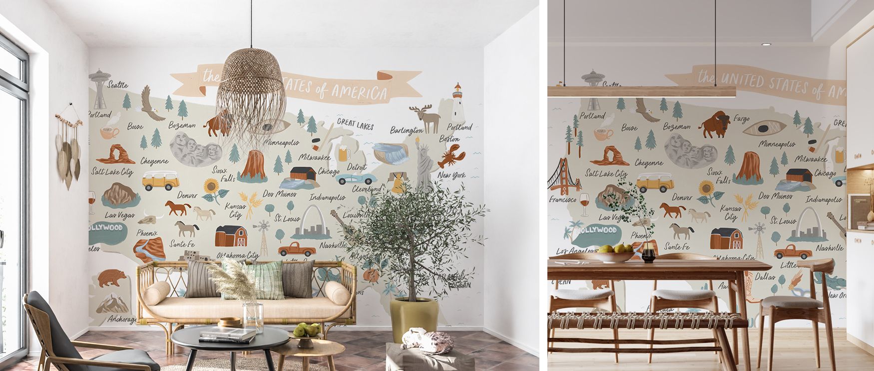 America map wallpaper mural showcasing cartographic artistry, suitable for living rooms or offices, creating interiors filled with cultural sophistication, decorative exploration, and refined modern charm. 