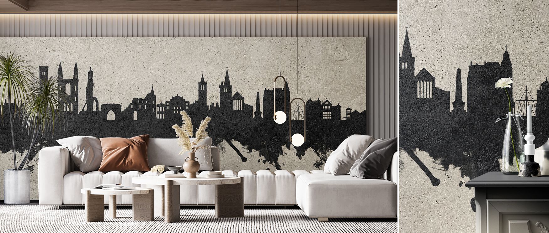 Artistic St Andrews skyline mural wallpaper enriched with concrete tones, perfect for offices or lounges, creating interiors filled with cultural heritage, architectural charm, and stylish decorative imagery. 