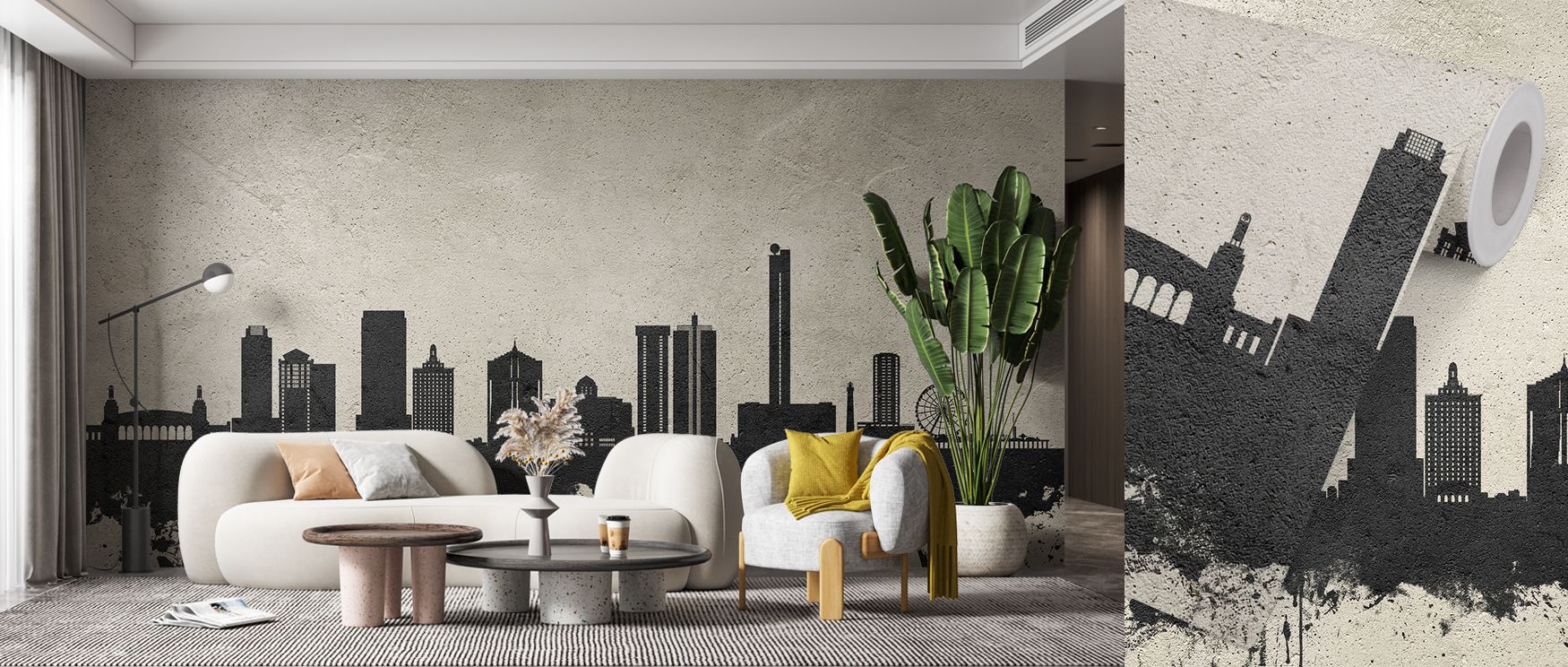 Artistic Atlantic City skyline mural wallpaper enriched with concrete tones, perfect for bedrooms or creative spaces, offering stylish decorative features that enrich interiors with cosmopolitan charm and modern urban sophistication. 