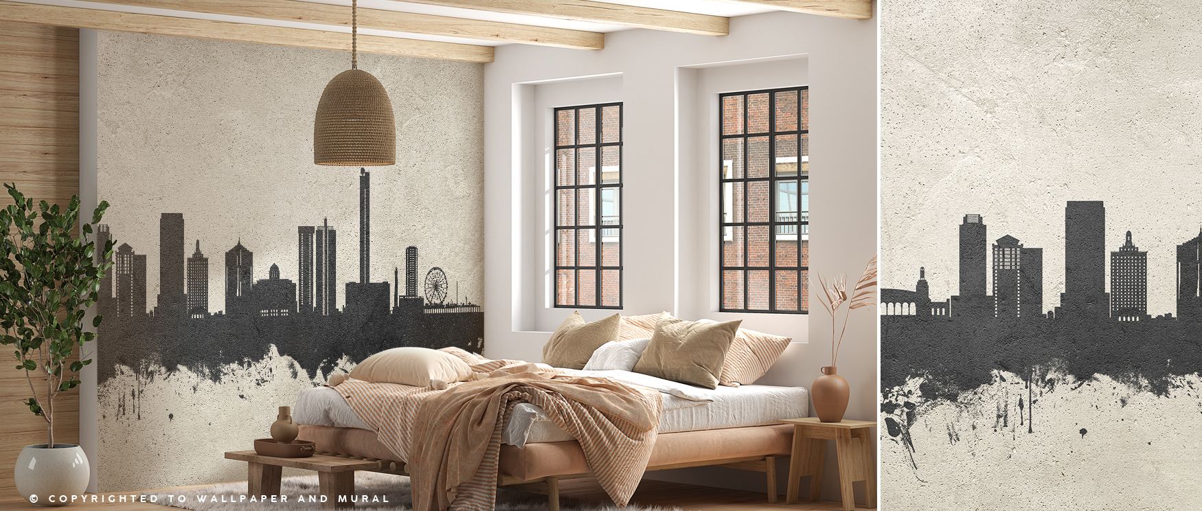 Decorative Atlantic City skyline mural wallpaper filled with concrete tones, perfect for dining areas or offices, creating interiors enriched with urban decorative energy, stylish charm, and modern cosmopolitan sophistication. 