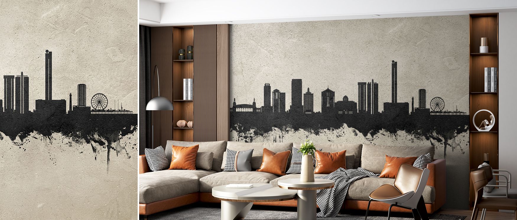 Atlantic City skyline wallpaper mural showcasing concrete city imagery, ideal for living rooms or study spaces, offering stylish decorative features that enrich interiors with cosmopolitan vibrancy, charm, and modern architectural artistry. 