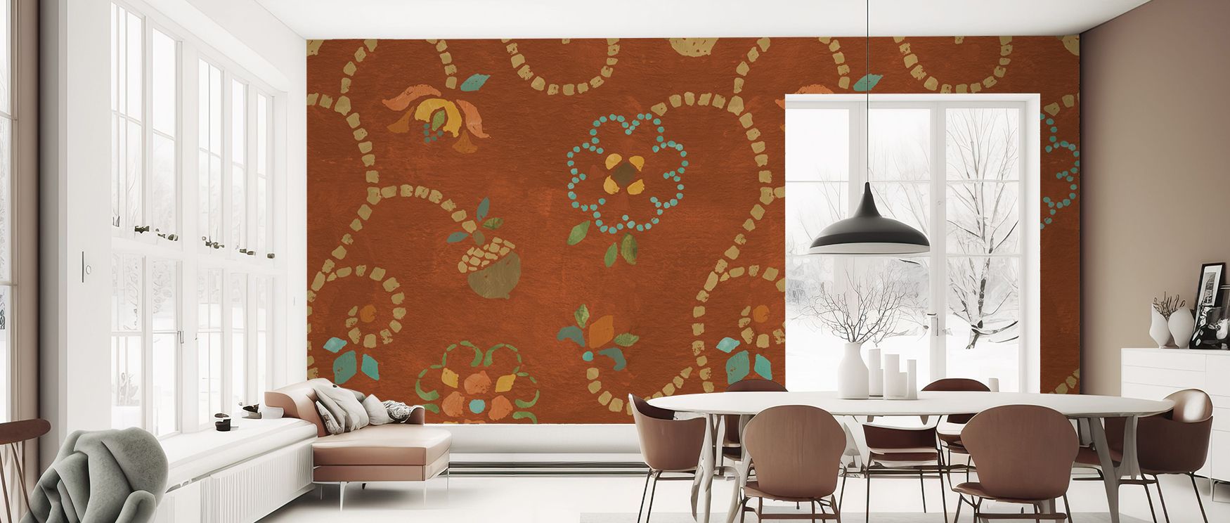 Decorative autumn acorns wallpaper mural showcasing natural motifs, perfect for hallways or lounges, creating interiors enriched with seasonal charm, rustic warmth, and nostalgic decorative beauty. 