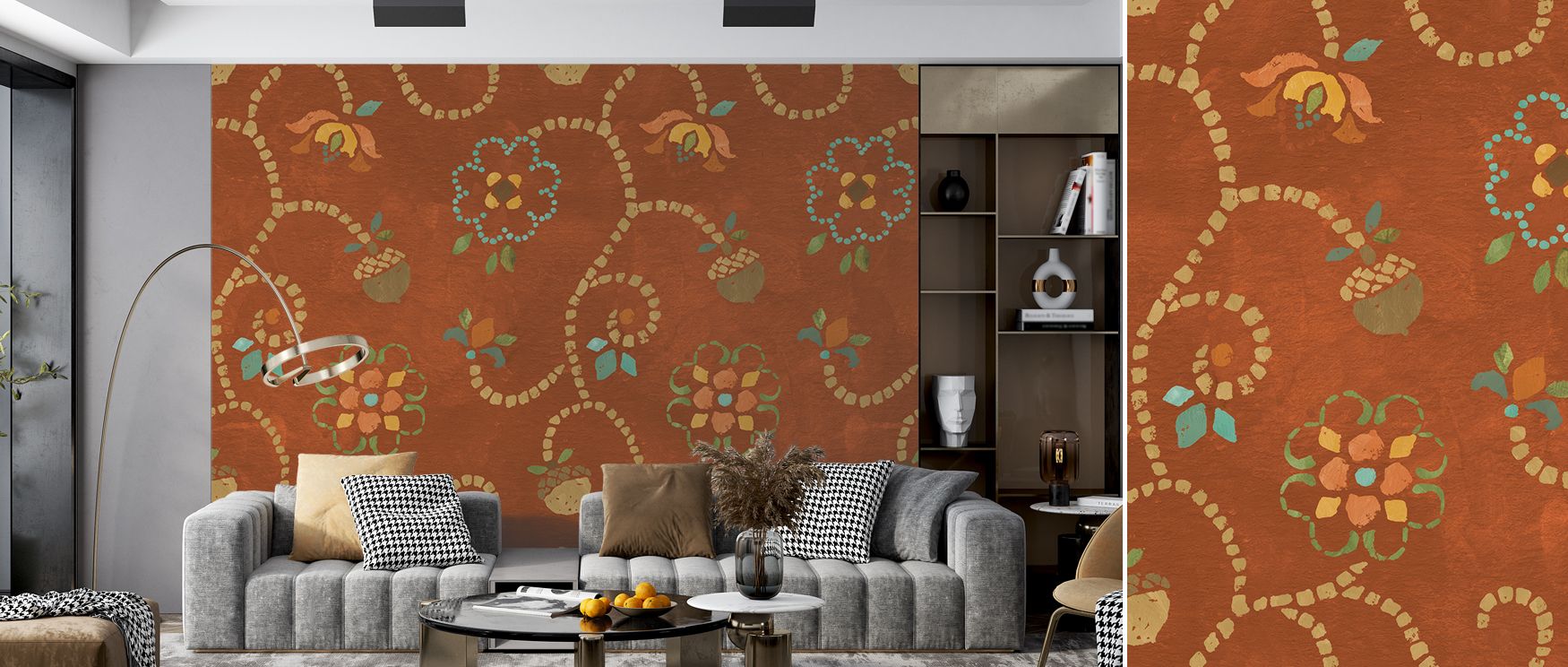 Decorative autumn acorns wallpaper mural filled with earthy motifs, ideal for bedrooms or study areas, creating interiors enriched with rustic fall charm, cozy warmth, and nostalgic decorative artistry. 