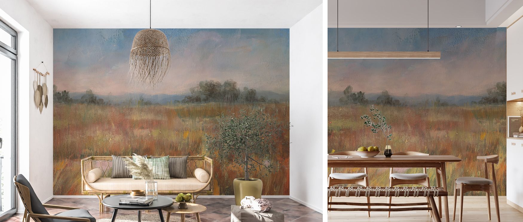 Autumn fields scenic mural wallpaper enriched with countryside tones, suitable for offices or creative spaces, providing decorative accents that enrich interiors with seasonal charm, calm atmosphere, and natural beauty. 