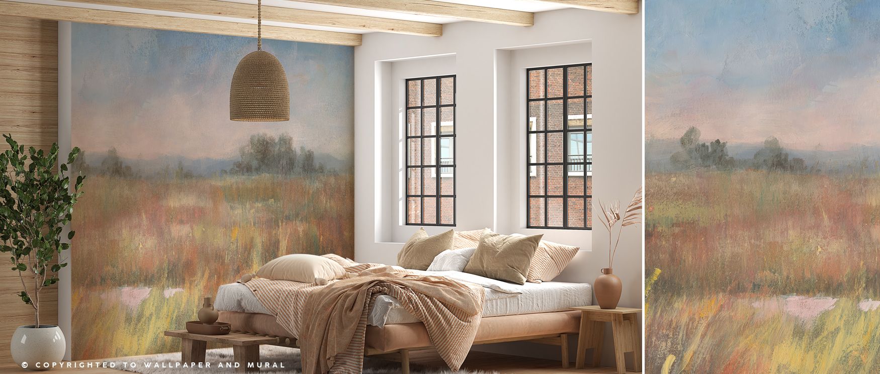 Decorative autumn fields wallpaper mural showcasing golden imagery, perfect for bedrooms or lounges, creating interiors enriched with seasonal charm, countryside calm, and autumn decorative beauty. 