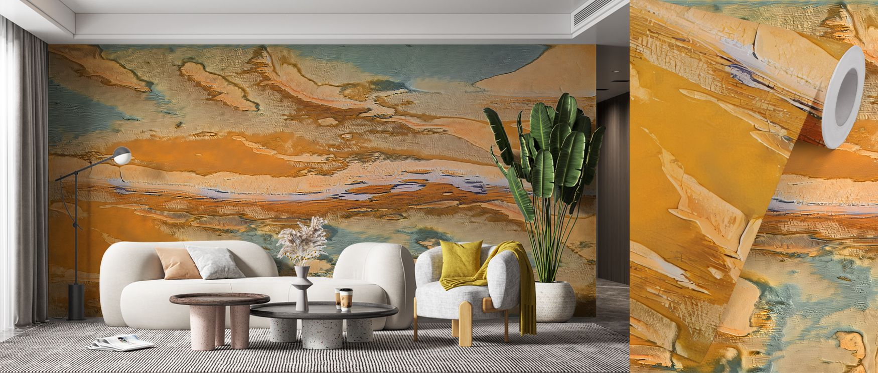 Decorative aware champagne mural wallpaper featuring soft abstract tones, suitable for offices or study areas, offering decorative accents that enrich interiors with refined artistry, elegant calm, and sophisticated design. 