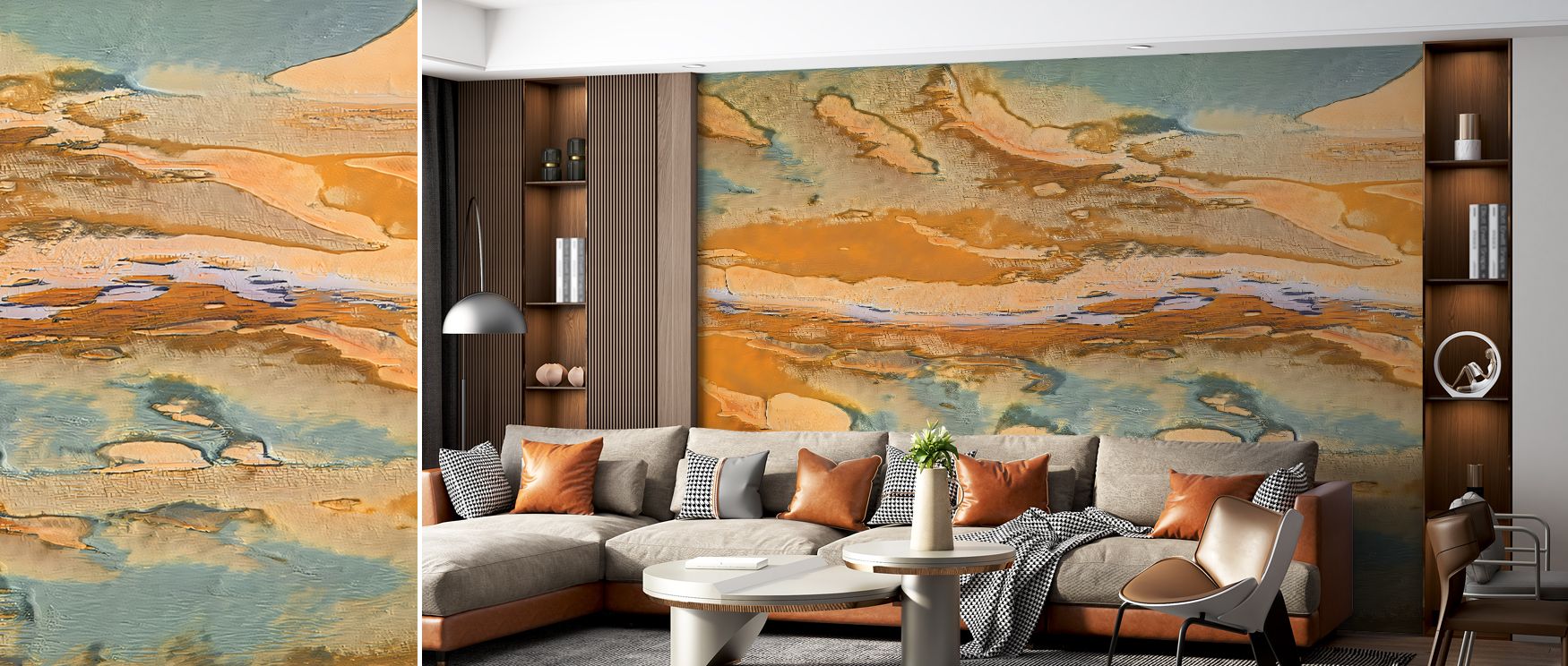 Decorative aware champagne abstract wallpaper mural filled with soft tones, perfect for offices or creative spaces, creating interiors enriched with calm elegance, refined artistry, and modern charm. 