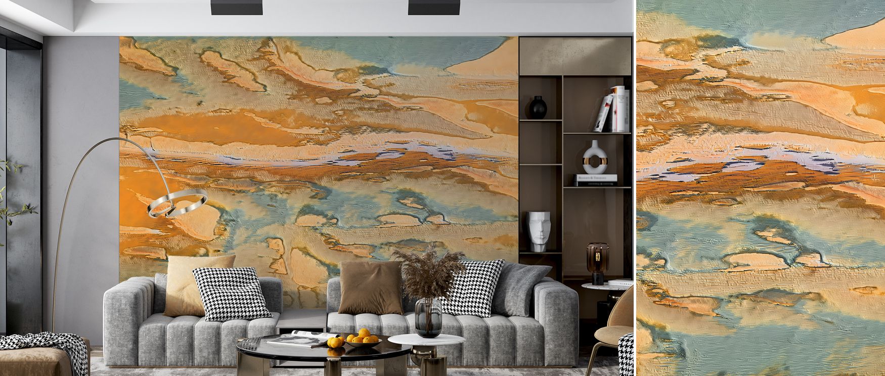 Aware champagne abstract wallpaper mural showcasing refined patterns, ideal for bedrooms or lounges, offering decorative accents that enrich interiors with calm artistry, stylish charm, and elegant design. 