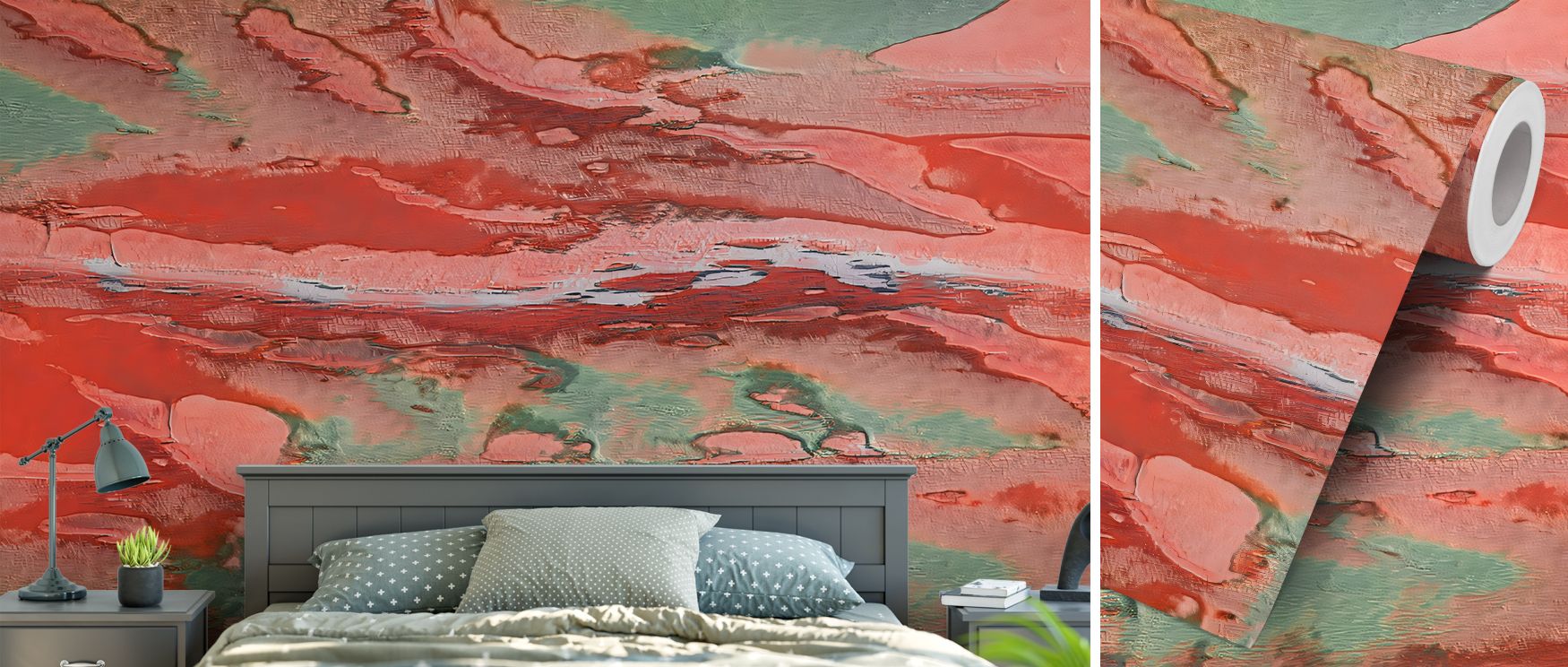 Artistic aware ruby abstract wallpaper mural enriched with ruby tones, ideal for bedrooms or lounges, creating interiors filled with decorative accents, bold luxury, and stylish modern charm. 