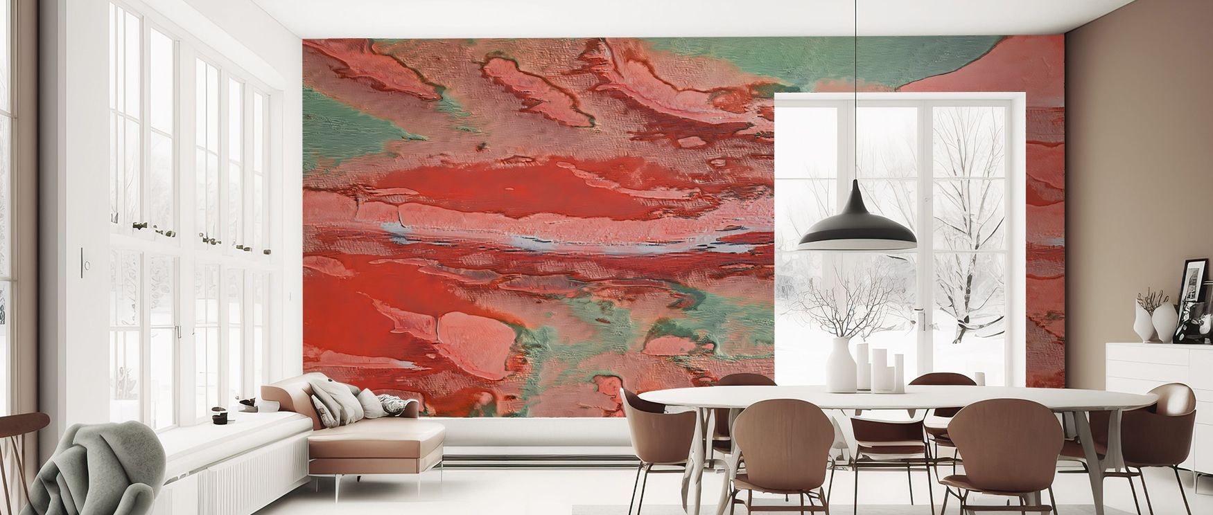 Decorative aware ruby abstract wallpaper mural filled with dramatic tones, suitable for modern homes, offering decorative accents that enrich interiors with luxurious artistry, bold charm, and modern confidence.