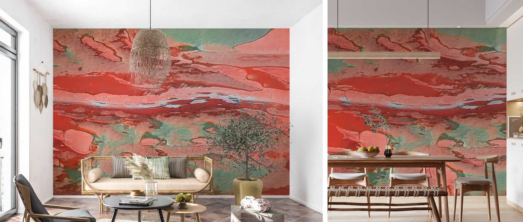 Aware ruby abstract mural wallpaper enriched with luxurious tones, suitable for bedrooms or study areas, providing decorative accents that enrich interiors with bold artistry, stylish charm, and modern elegance. 