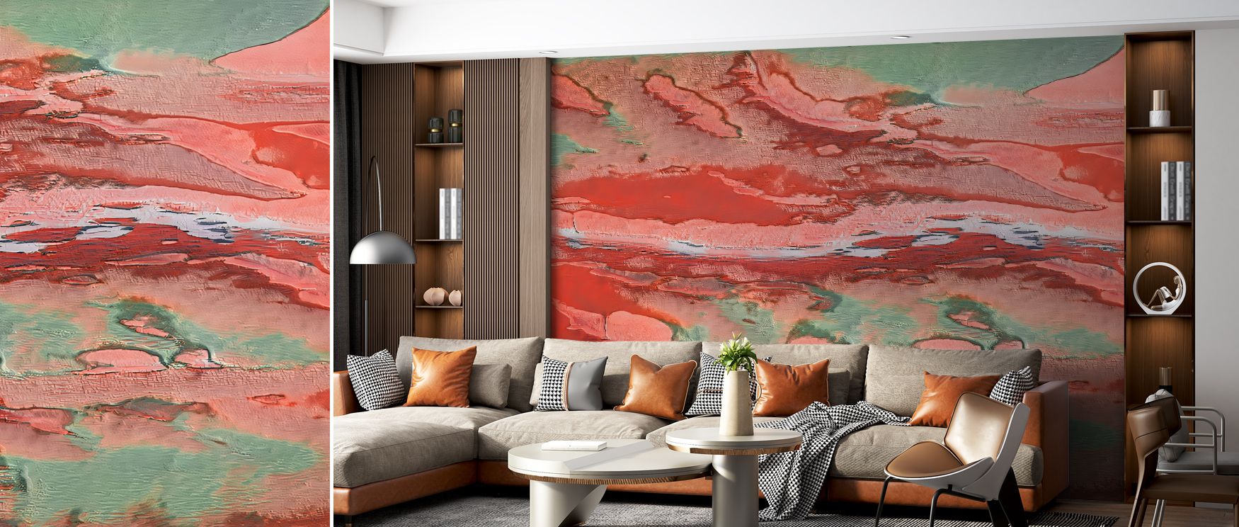 Aware ruby abstract wallpaper mural showcasing dramatic tones, ideal for bedrooms or lounges, offering decorative accents that enrich interiors with bold artistry, stylish charm, and luxurious modern design. 