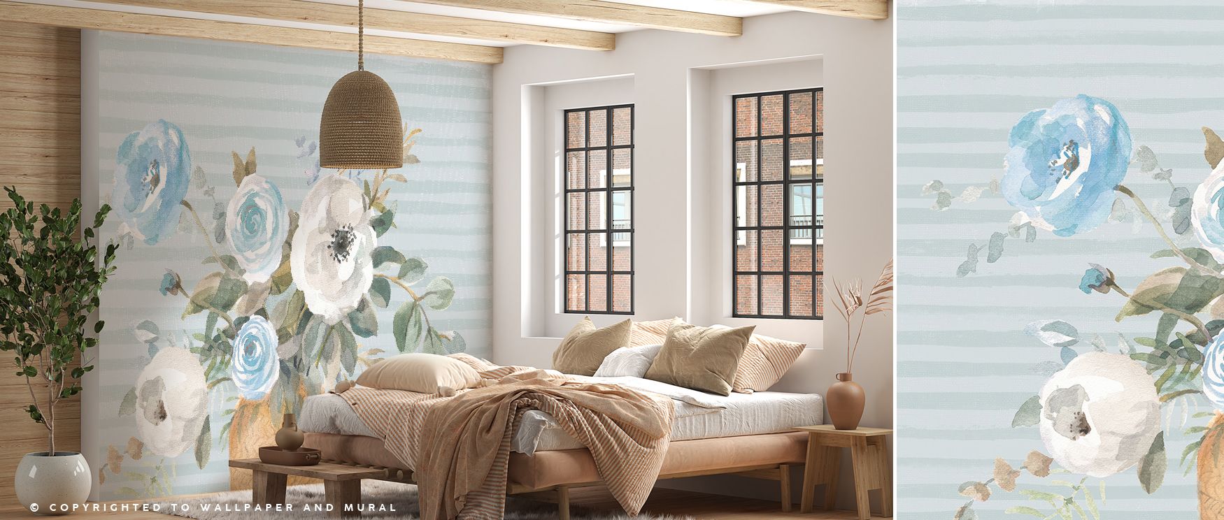 Blue floral patterns create restful retreats in bedrooms, refined beauty in living rooms, and calming elegance in nurseries, ensuring interiors carry natural sophistication. 