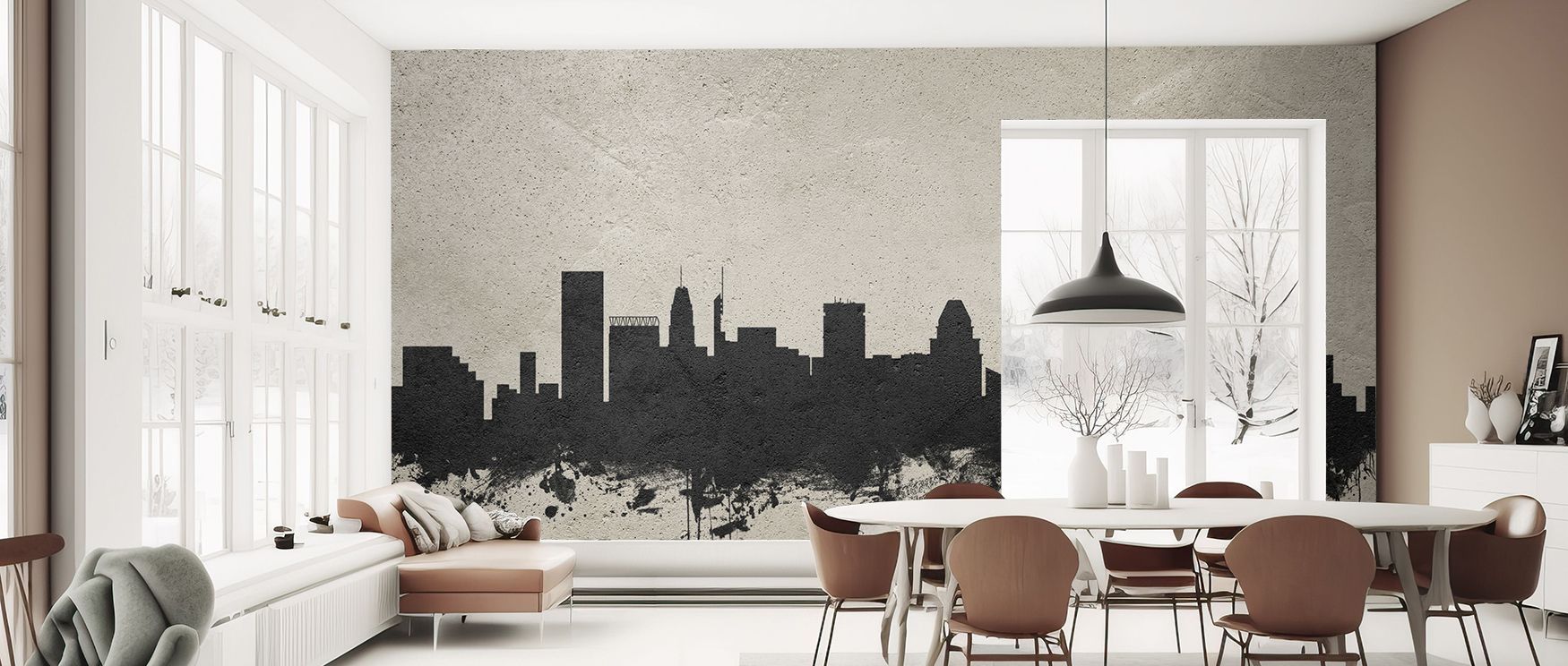 Industrial artistry captures skyline character, enhancing bedrooms with calm, living rooms with vibrancy, and offices with creative inspiration, blending raw detail with modern elegance. 