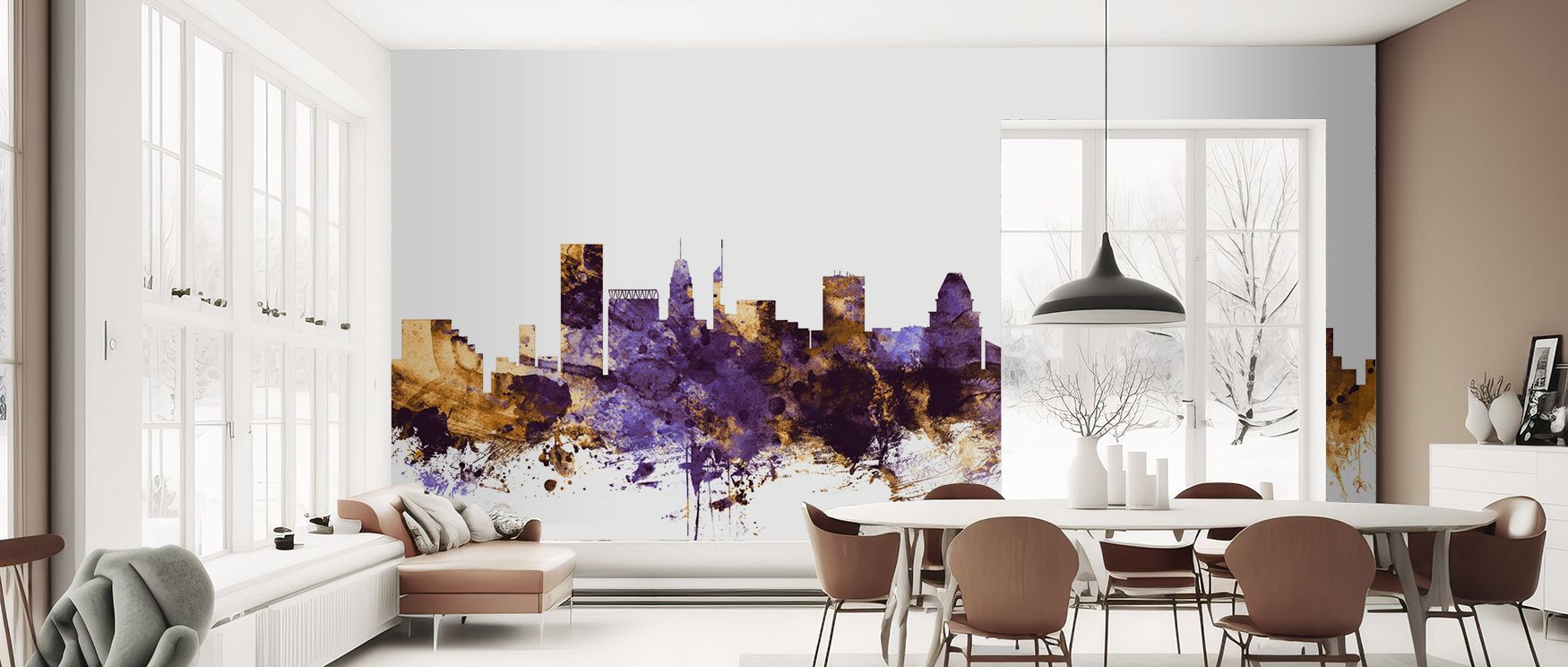 The skyline glows in bold artistry, providing calm in bedrooms, vibrancy in living rooms, and creativity in offices, ensuring interiors reflect Baltimore’s pride and sophistication. 