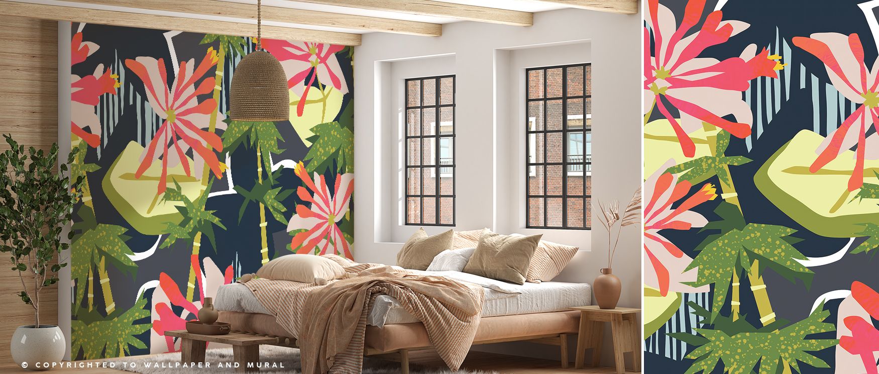 Stalks and blossoms flow rhythmically across the surface, transforming bedrooms into restful escapes, living rooms into elegant retreats, and hallways into botanical corridors filled with tranquility and warmth. 