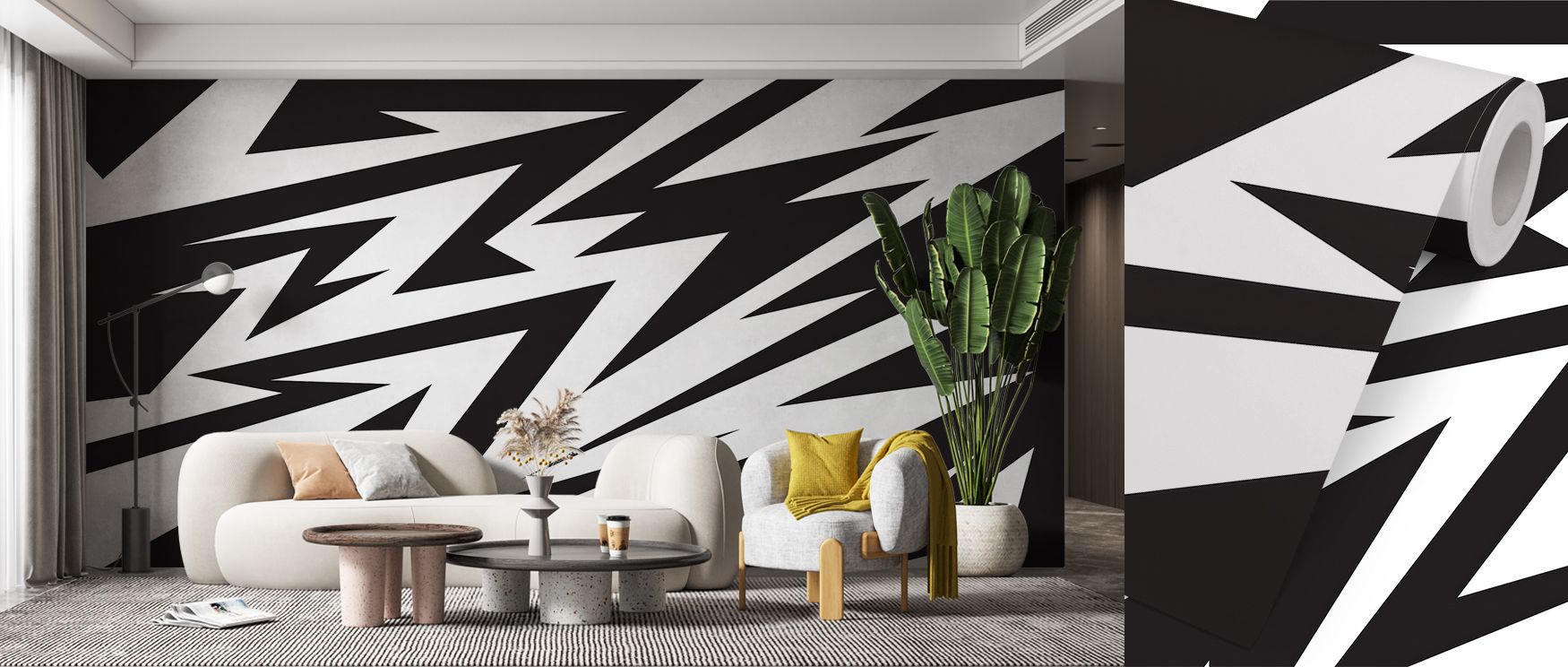 Rhythmic motion defines the wallpaper, enhancing bedrooms with relaxation, living rooms with dynamic vibrancy, and offices with creativity, ensuring interiors are modern and inspiring. 