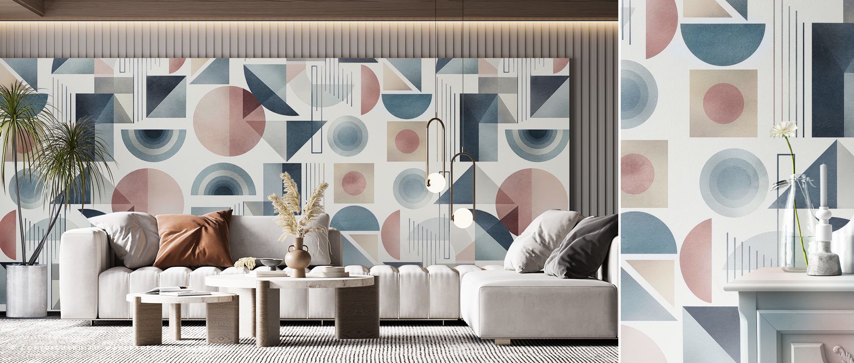 Artistic geometry flows across the wallpaper, adding rest to bedrooms, vibrancy to living rooms, and inspiration to offices, celebrating design with precision and modern edge. 