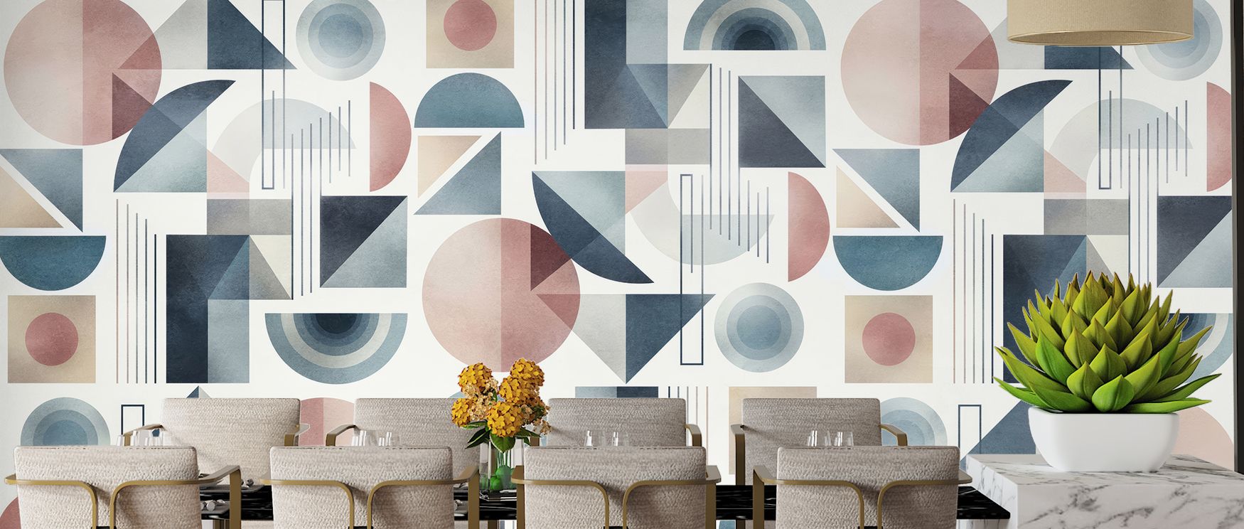 Layers of geometric detail unfold across surfaces, enriching bedrooms with tranquility, living rooms with sophistication, and offices with inspiration, celebrating Bauhaus artistry. 