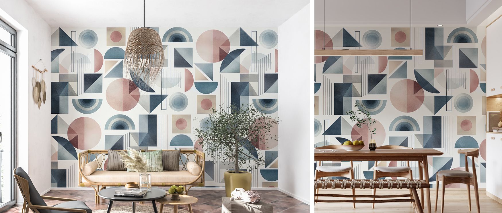 Symmetry defines the wallpaper’s detail, enhancing bedrooms with balance, living rooms with sophistication, and offices with creativity, ensuring interiors reflect modern elegance. 