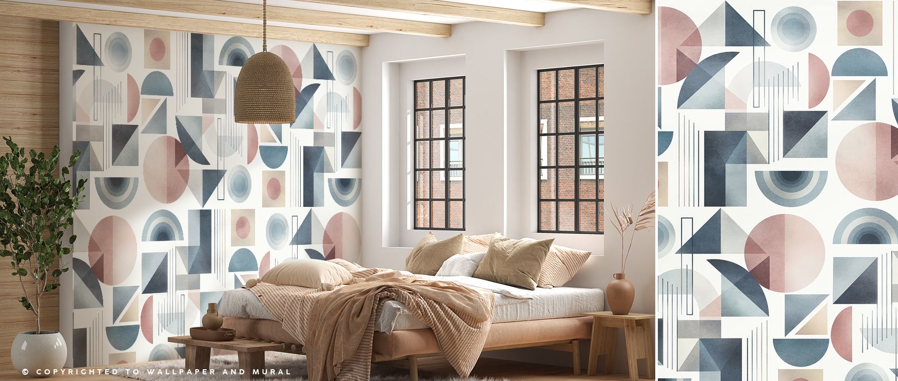Interlocking shapes create rhythm across walls, giving bedrooms tranquility, living rooms vibrancy, and offices innovation, making interiors alive with geometric artistry and modern refinement. 