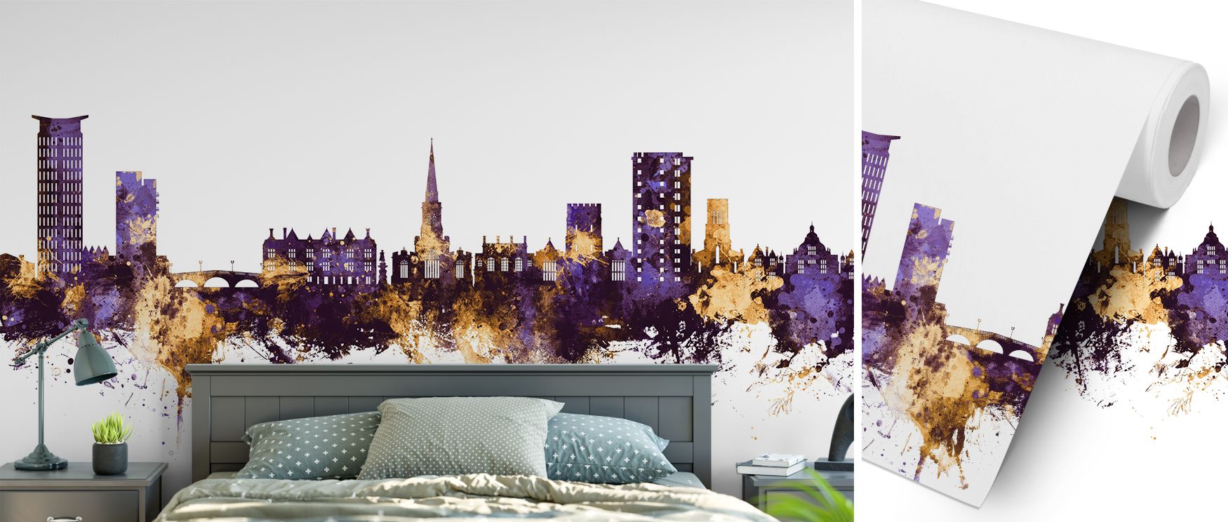 The skyline of Bedford shines in vivid tones, bringing calm refinement to bedrooms, dramatic vibrancy to living rooms, and inspiring creativity to offices, celebrating heritage. 