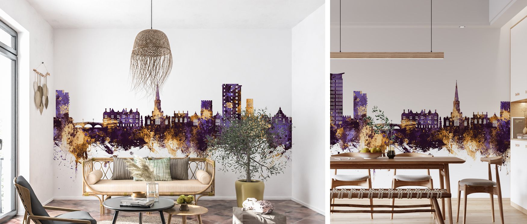Urban artistry glows in the wallpaper’s tones, adding calm to bedrooms, vibrancy to living rooms, and inspiration to offices, blending modern design with city pride. 