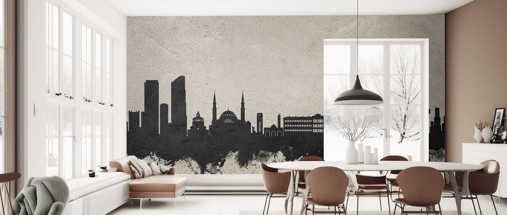 Wallpaper of Beirut city skyline in concrete tones enhances living room walls through subtle imagery that provides calm sophistication and visual depth transforming interiors with cultural charm and minimal artistry effectively.