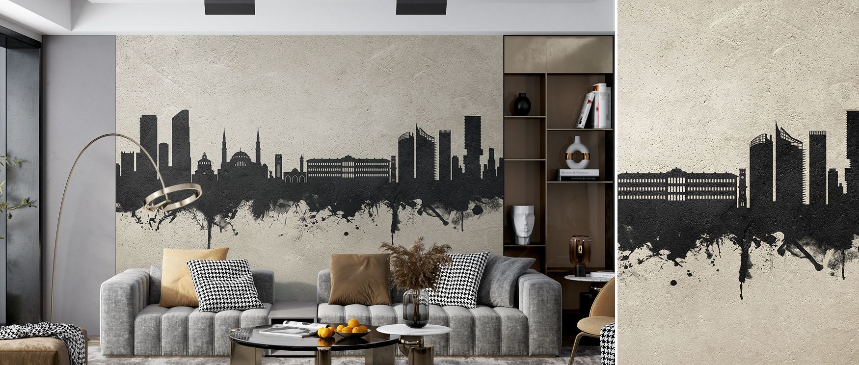 Beirut Skyline Concrete Wallpaper adds stylish understated design to office interiors where minimal palette inspires refined atmosphere blending professional environment with cultural artistry creating decor with modern elegance seamlessly.