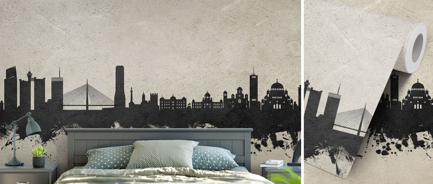 Belgrade Skyline Concrete Wallpaper with architectural silhouettes in refined tones enhances living rooms by creating understated yet captivating artistic decor where urban imagery blends with modern style offering Serbian cultural charm and sophisticatio