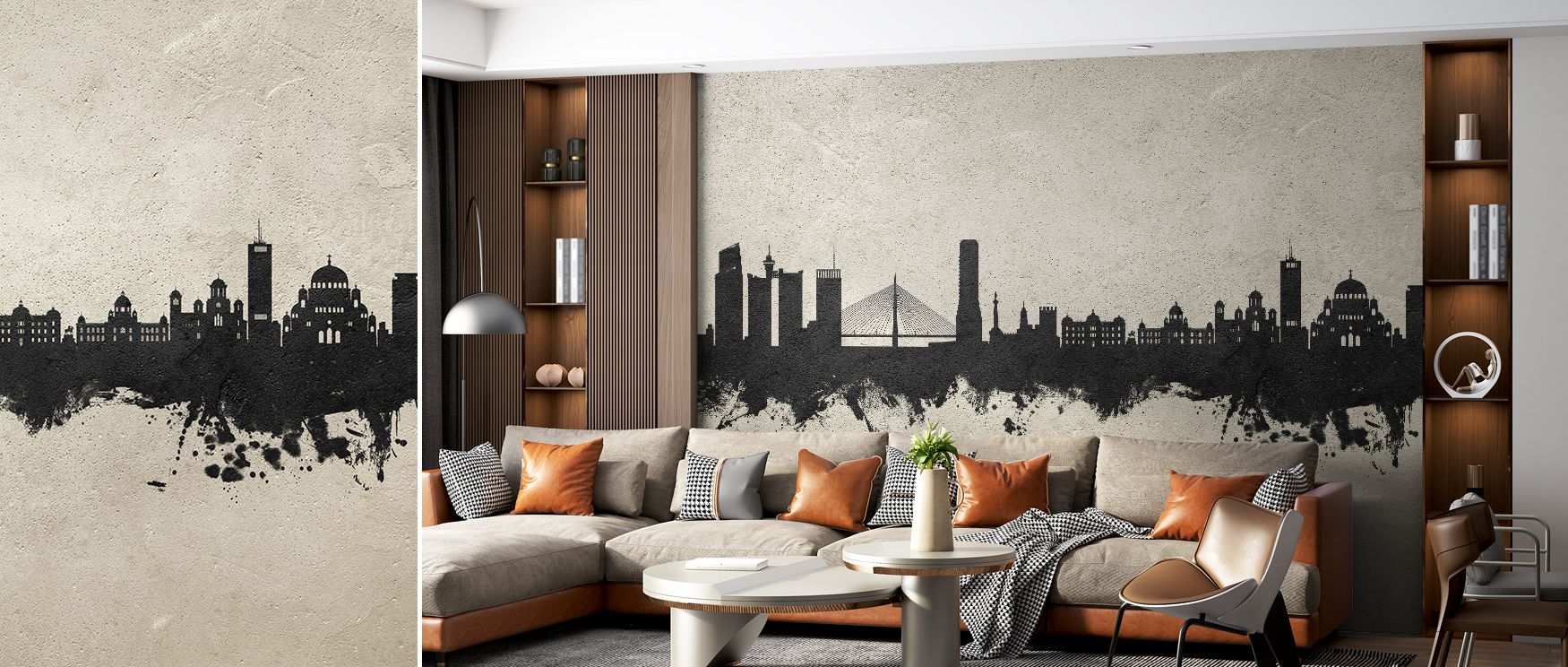 Concrete inspired wallpaper of Belgrade Skyline enhances bedrooms with quiet charm and sophisticated artistic decor providing restful atmosphere with cultural richness and subtle stylish balance that elevates interiors naturally.