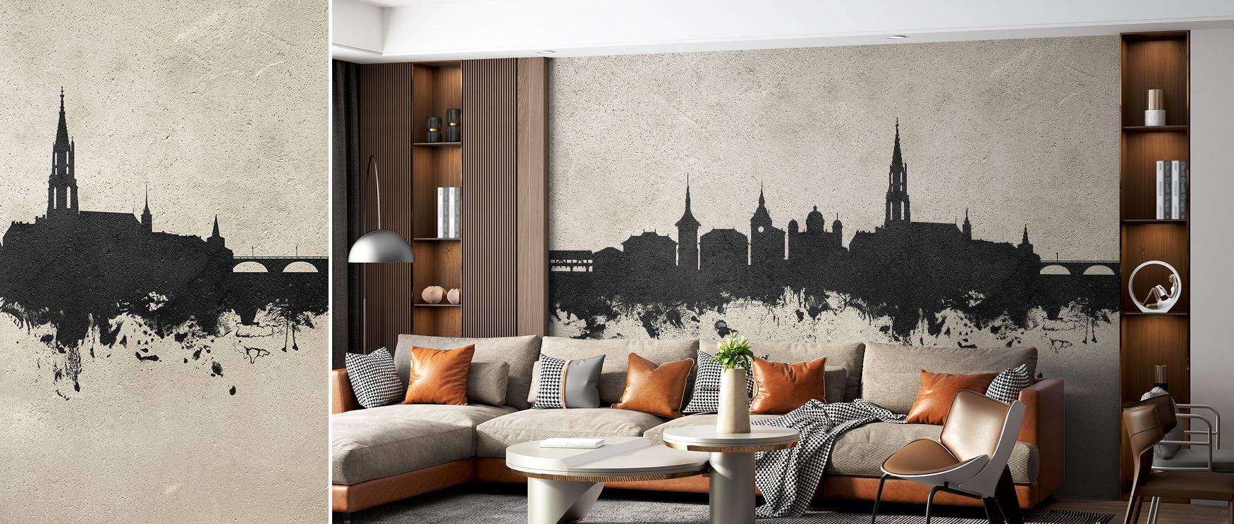 Strong detail shapes the Bern Switzerland Skyline Concrete Wallpaper, where gray tones add depth. It enhances spaces with quiet strength, making walls refined and meaningful. 