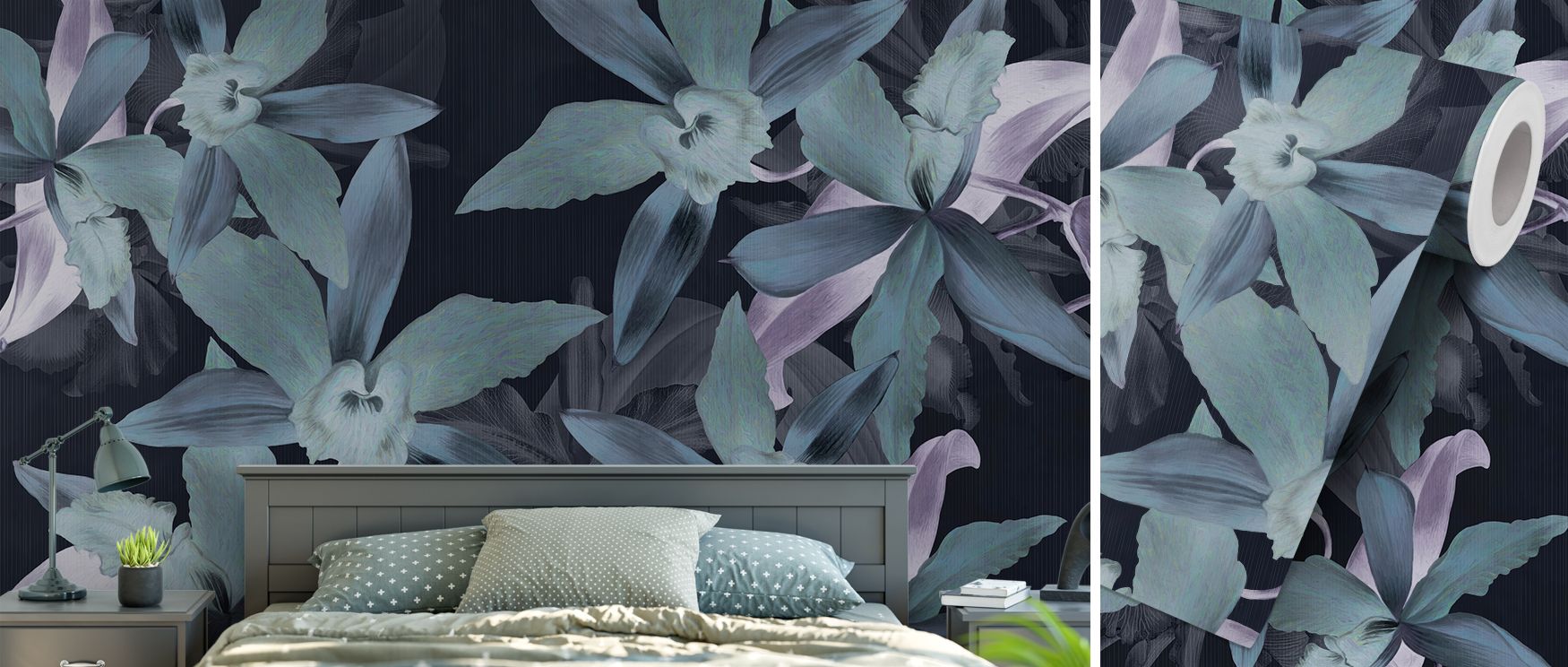 Depth and elegance shine in the Big Orchids Dark Green Floral Wallpaper, where floral detail creates balance. It makes walls stylish, bold, and sophisticated. 