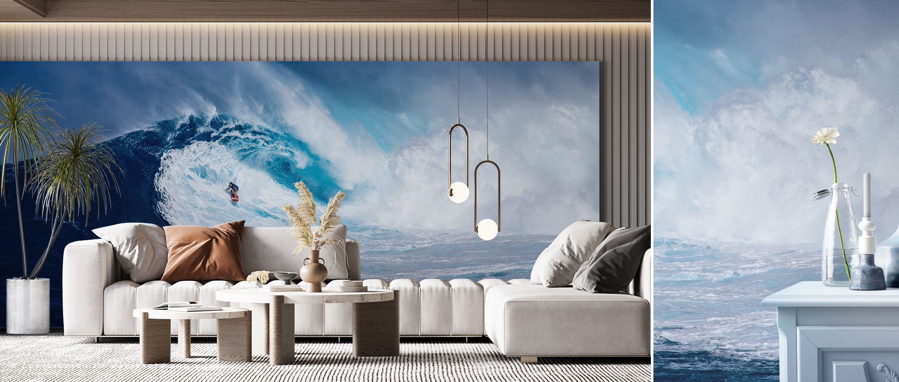 Energy and freedom are captured in the Big Wave Surfer Scenic Wallpaper, where bold ocean imagery inspires interiors with movement and charm. 