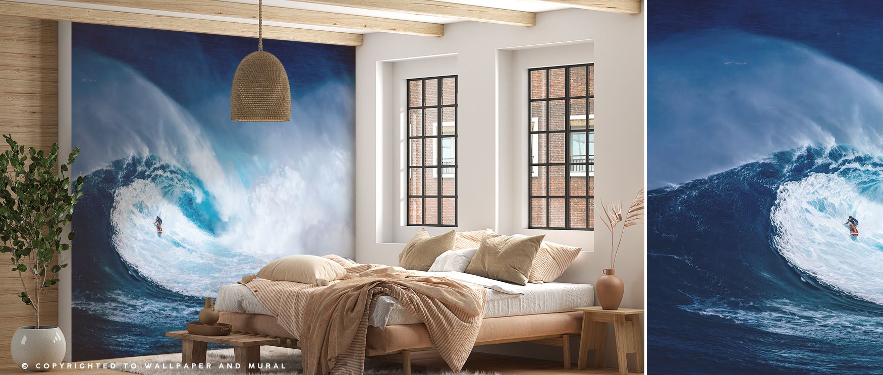 Adventure thrives in the Big Wave Surfer Scenic Wallpaper, where surfing detail enriches interiors. It blends coastal charm with modern style, making walls bold features. 
