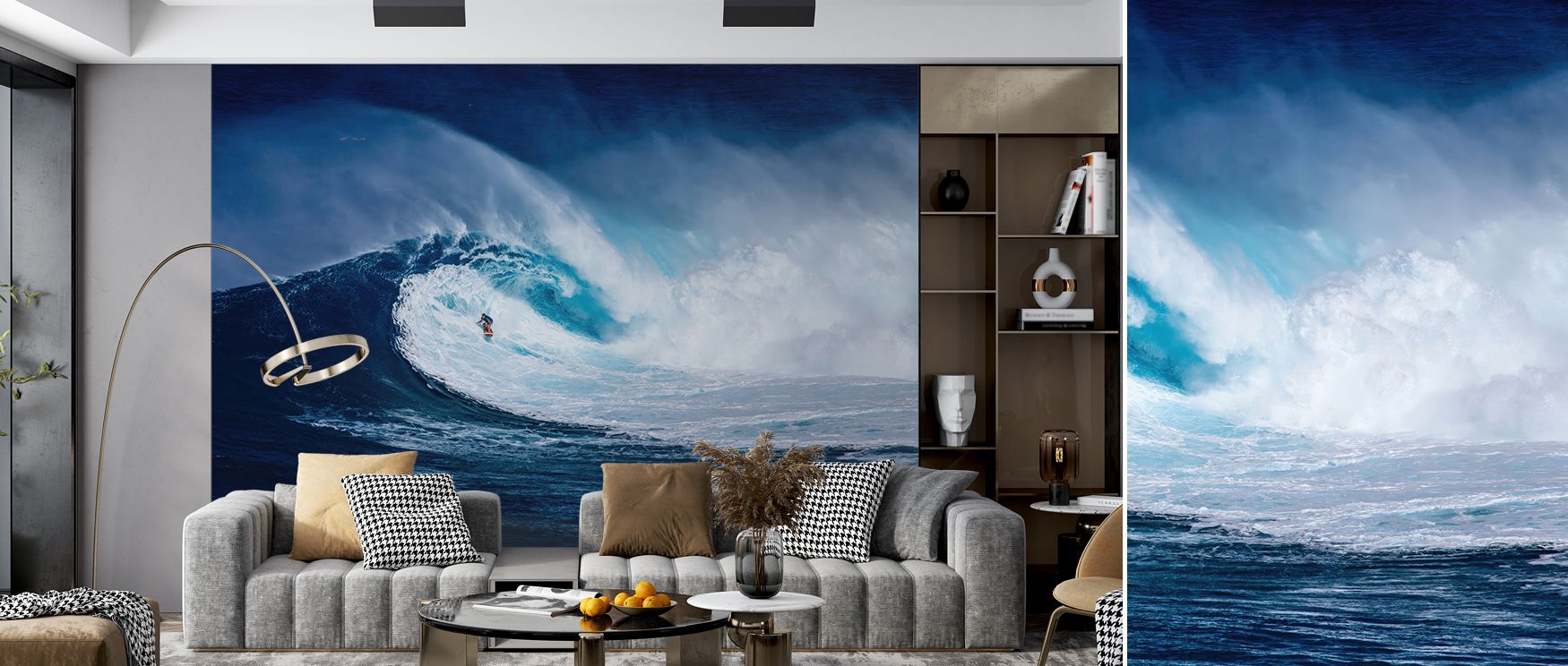 Surging energy defines the Big Wave Surfer Scenic Wallpaper, where design creates movement. It transforms interiors into lively, adventurous, and inspiring environments. 