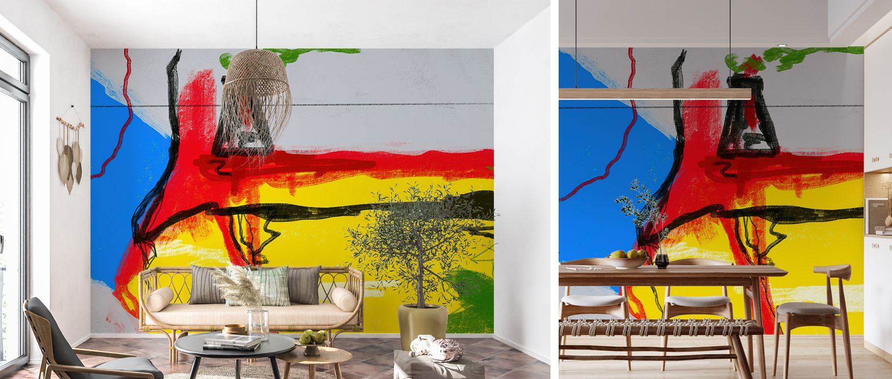 Colorful vibrancy dominates the Big and Bold Abstract Wallpaper, where imaginative forms inspire creativity. It enhances living rooms, bedrooms, and offices with sophistication. 
