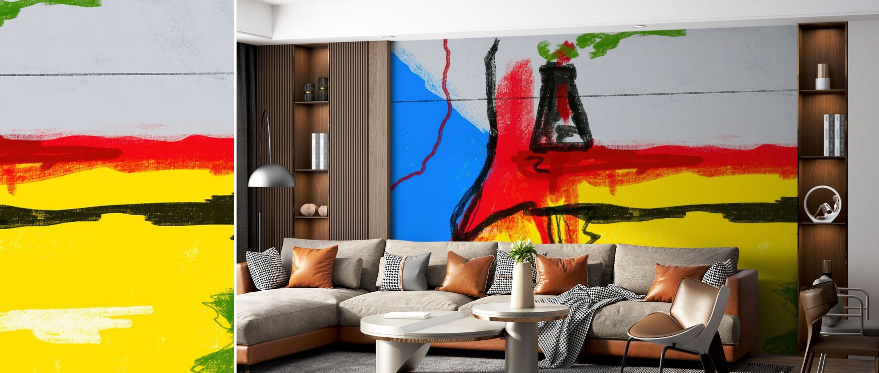 Strong patterns appear in the Big and Bold Abstract Wallpaper, where vibrancy inspires movement. It transforms interiors into stylish, meaningful, and creative atmospheres. 