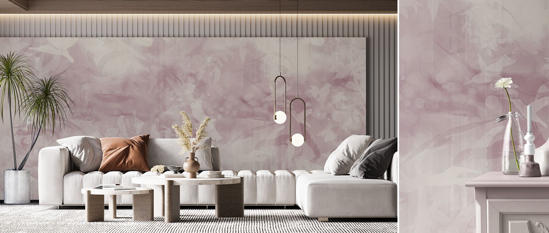 The graceful imagery highlights nature’s beauty, giving walls tranquility and dimension. Birds in flight and foliage create rhythm that enhances interiors with calm character, offering homes and offices a timeless and uplifting atmosphere that encourages 